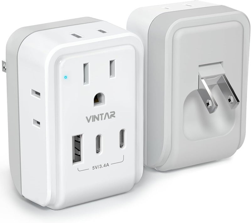 VINTAR 1 Pack US to Japan Plug Adapter, Foldable Japan Power Adapter with 4 Outlets and 3 USB Ports(2 USB C), 2 Prong to 3 Prong Outlet Adapter for USA to Japan China Canada Philippine, Type A - Image 1